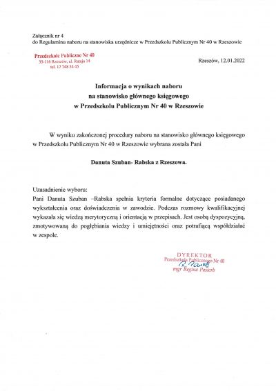 Informacja o wynikach konkursu
